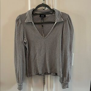 ME+EM Monochrome Striped V-Neck Blouse